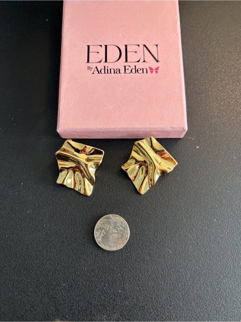 Adina Eden Shiny Gold Sculpted Wave Stud Earrings
